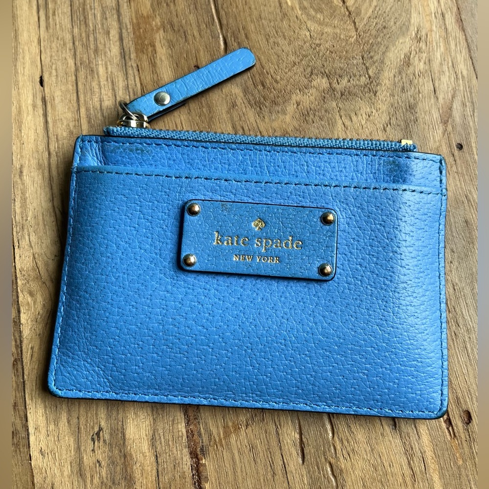 Kate Spade New York Adi Grove Street Leather Zip-Top Card Holder Wallet Blue